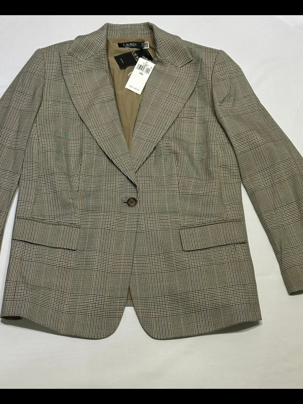 NWT Ralph Lauren Tan and Black Plaid Single-Button Blazer - Picture 7 of 11